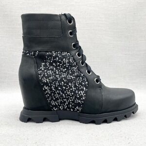 Sorel Boots Womens 7.5 Joan Of Artic Lexie Wedge Bootie Black‎ Sea Salt Lug Sole